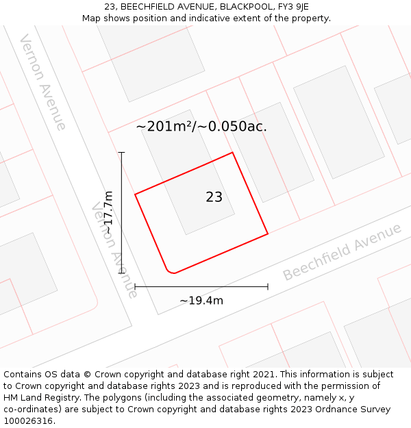 23, BEECHFIELD AVENUE, BLACKPOOL, FY3 9JE: Plot and title map