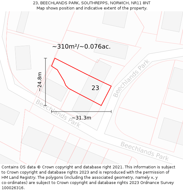 23, BEECHLANDS PARK, SOUTHREPPS, NORWICH, NR11 8NT: Plot and title map