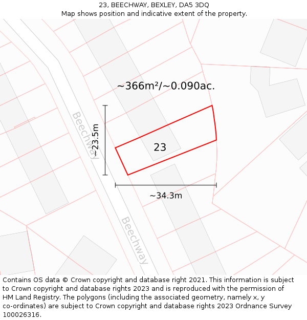 23, BEECHWAY, BEXLEY, DA5 3DQ: Plot and title map