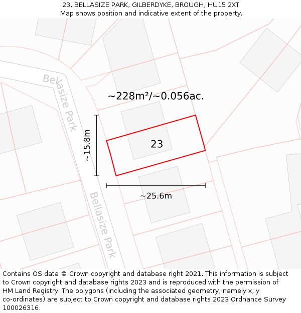 23, BELLASIZE PARK, GILBERDYKE, BROUGH, HU15 2XT: Plot and title map