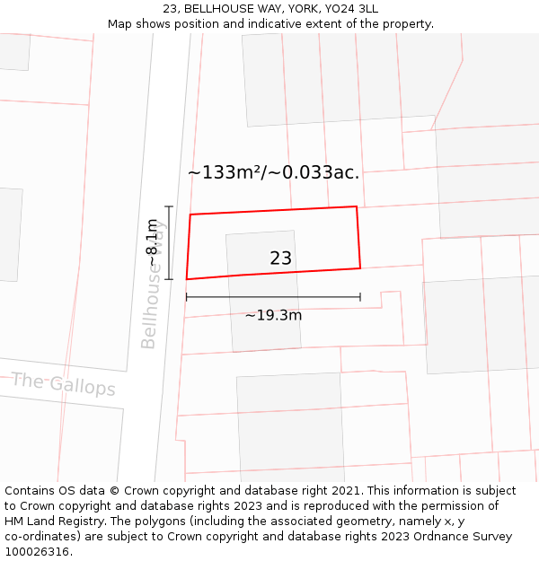 23, BELLHOUSE WAY, YORK, YO24 3LL: Plot and title map