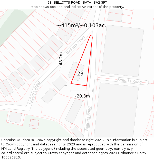 23, BELLOTTS ROAD, BATH, BA2 3RT: Plot and title map