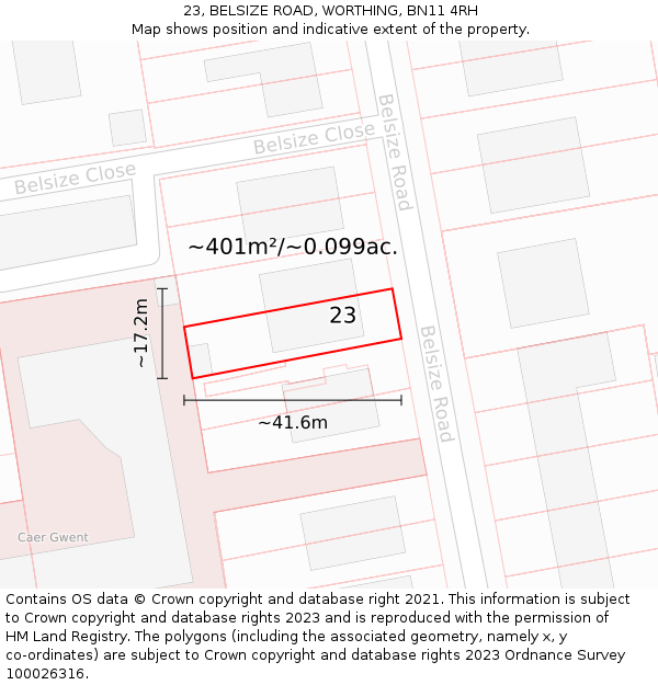 23, BELSIZE ROAD, WORTHING, BN11 4RH: Plot and title map