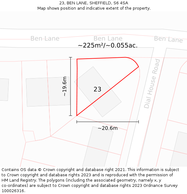 23, BEN LANE, SHEFFIELD, S6 4SA: Plot and title map