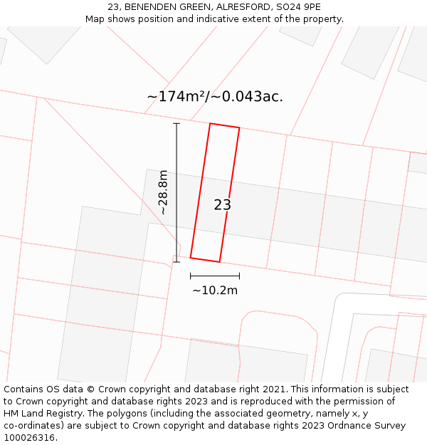 23, BENENDEN GREEN, ALRESFORD, SO24 9PE: Plot and title map