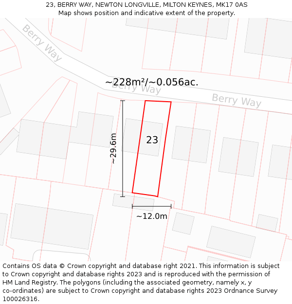 23, BERRY WAY, NEWTON LONGVILLE, MILTON KEYNES, MK17 0AS: Plot and title map