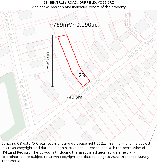 23, BEVERLEY ROAD, DRIFFIELD, YO25 6RZ: Plot and title map