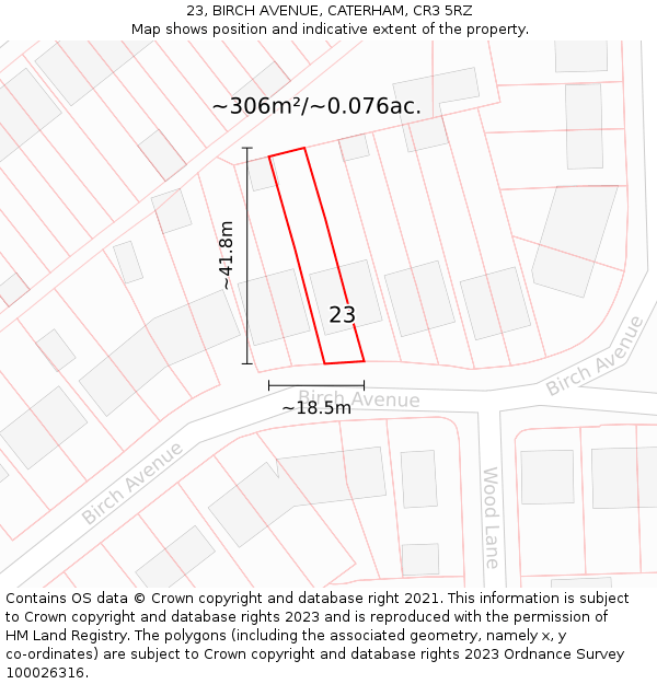 23, BIRCH AVENUE, CATERHAM, CR3 5RZ: Plot and title map