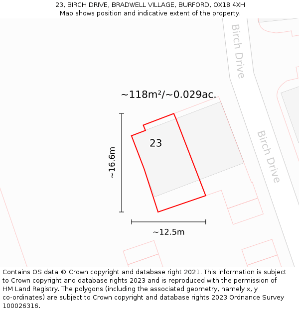 23, BIRCH DRIVE, BRADWELL VILLAGE, BURFORD, OX18 4XH: Plot and title map