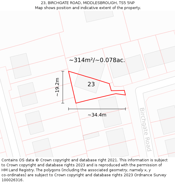 23, BIRCHGATE ROAD, MIDDLESBROUGH, TS5 5NP: Plot and title map