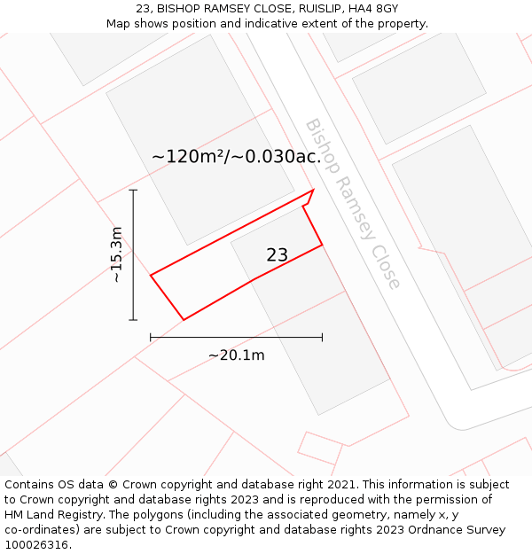 23, BISHOP RAMSEY CLOSE, RUISLIP, HA4 8GY: Plot and title map