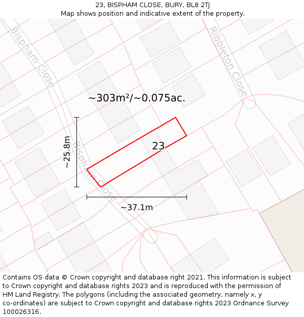 23, BISPHAM CLOSE, BURY, BL8 2TJ: Plot and title map
