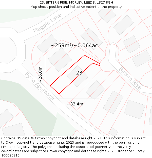 23, BITTERN RISE, MORLEY, LEEDS, LS27 8GH: Plot and title map