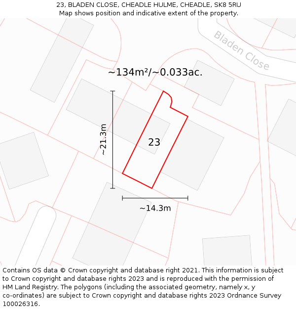 23, BLADEN CLOSE, CHEADLE HULME, CHEADLE, SK8 5RU: Plot and title map