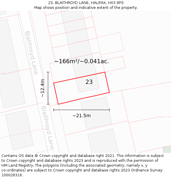 23, BLAITHROYD LANE, HALIFAX, HX3 9PS: Plot and title map