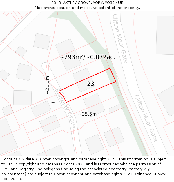 23, BLAKELEY GROVE, YORK, YO30 4UB: Plot and title map