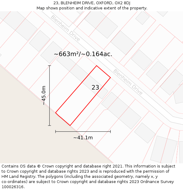 23, BLENHEIM DRIVE, OXFORD, OX2 8DJ: Plot and title map