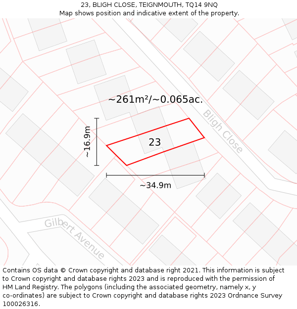 23, BLIGH CLOSE, TEIGNMOUTH, TQ14 9NQ: Plot and title map