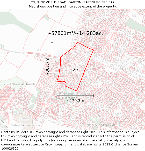 23, BLOOMFIELD ROAD, DARTON, BARNSLEY, S75 5AP: Plot and title map