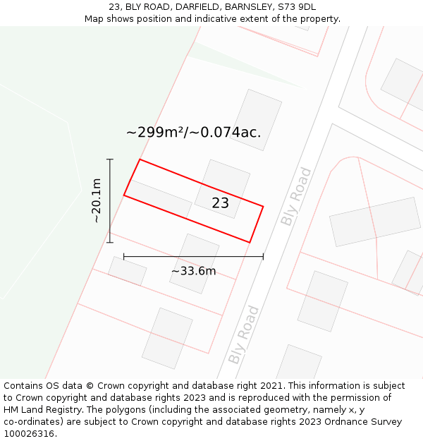 23, BLY ROAD, DARFIELD, BARNSLEY, S73 9DL: Plot and title map