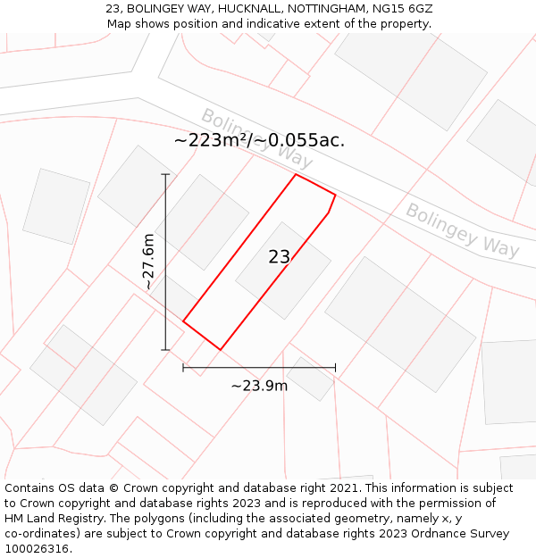 23, BOLINGEY WAY, HUCKNALL, NOTTINGHAM, NG15 6GZ: Plot and title map