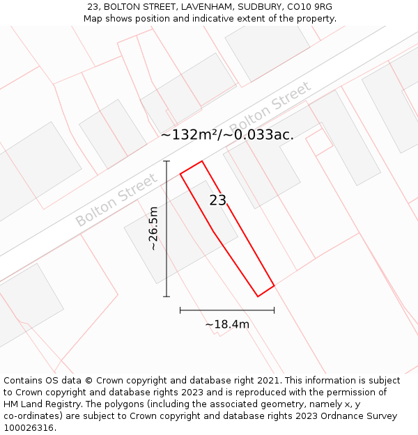 23, BOLTON STREET, LAVENHAM, SUDBURY, CO10 9RG: Plot and title map