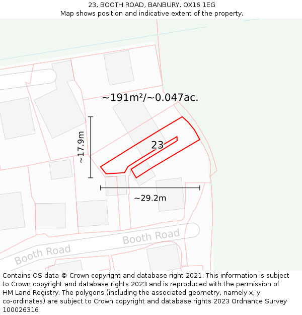 23, BOOTH ROAD, BANBURY, OX16 1EG: Plot and title map