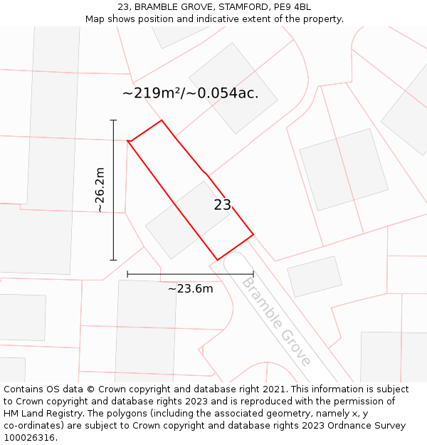 23, BRAMBLE GROVE, STAMFORD, PE9 4BL: Plot and title map