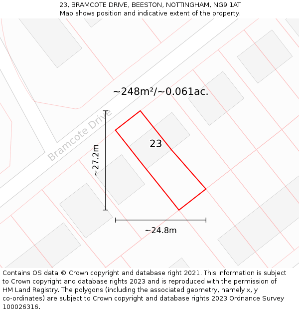 23, BRAMCOTE DRIVE, BEESTON, NOTTINGHAM, NG9 1AT: Plot and title map