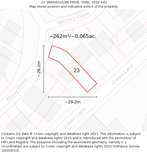 23, BRANSHOLME DRIVE, YORK, YO30 4XN: Plot and title map