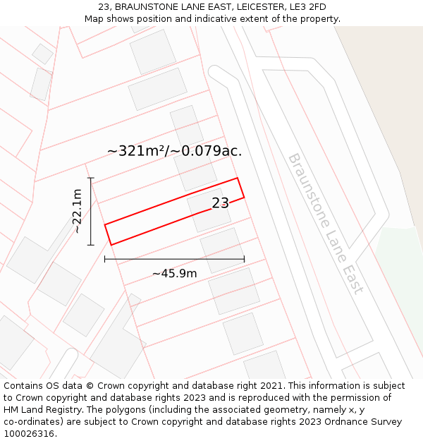 23, BRAUNSTONE LANE EAST, LEICESTER, LE3 2FD: Plot and title map