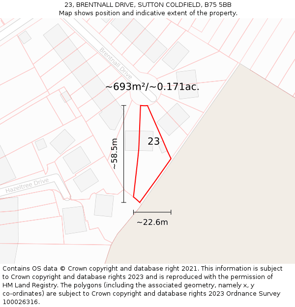 23, BRENTNALL DRIVE, SUTTON COLDFIELD, B75 5BB: Plot and title map