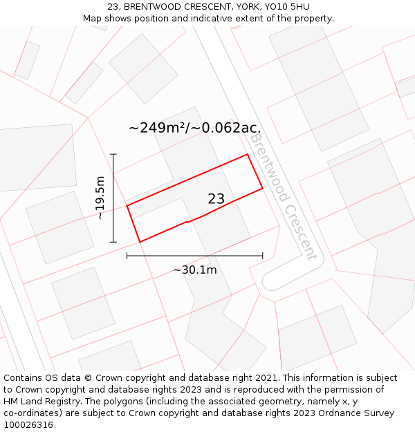 23, BRENTWOOD CRESCENT, YORK, YO10 5HU: Plot and title map