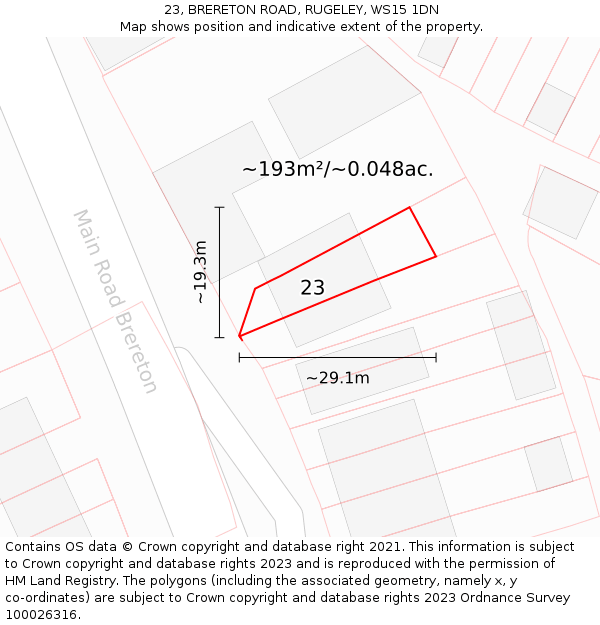 23, BRERETON ROAD, RUGELEY, WS15 1DN: Plot and title map