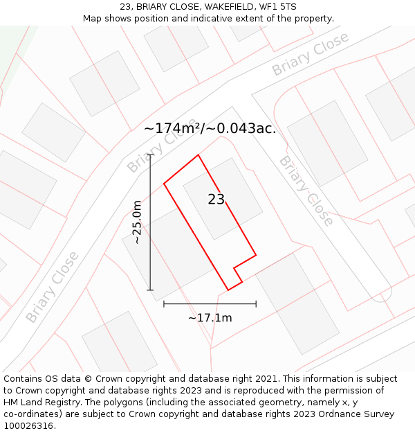 23, BRIARY CLOSE, WAKEFIELD, WF1 5TS: Plot and title map