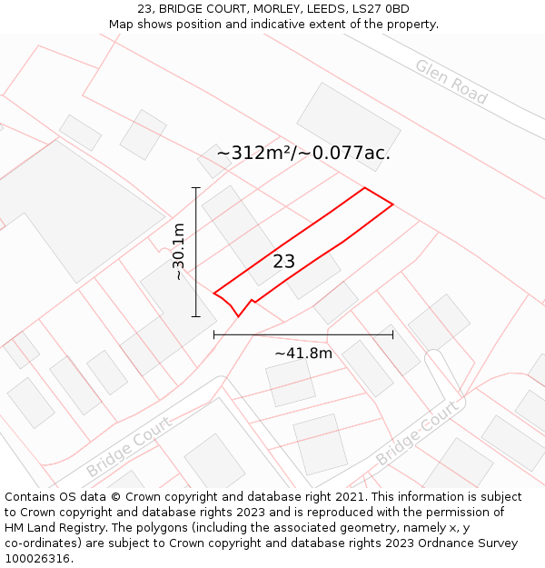 23, BRIDGE COURT, MORLEY, LEEDS, LS27 0BD: Plot and title map