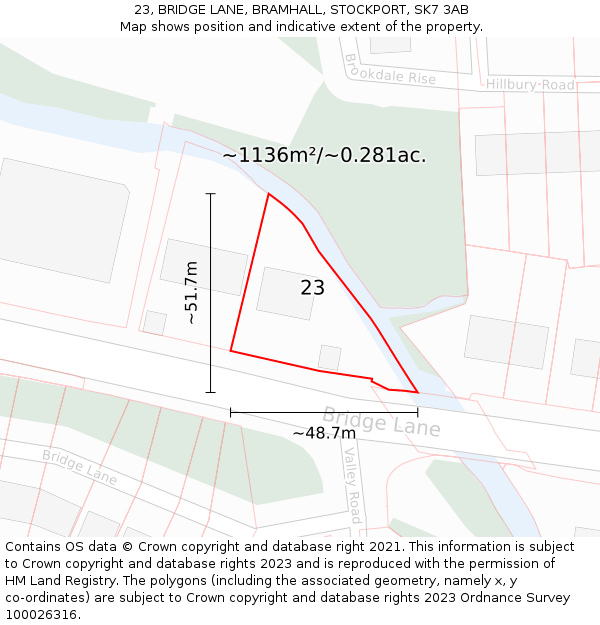 23, BRIDGE LANE, BRAMHALL, STOCKPORT, SK7 3AB: Plot and title map