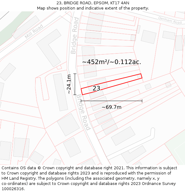 23, BRIDGE ROAD, EPSOM, KT17 4AN: Plot and title map