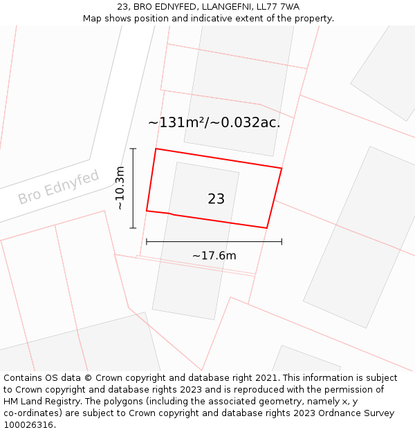 23, BRO EDNYFED, LLANGEFNI, LL77 7WA: Plot and title map