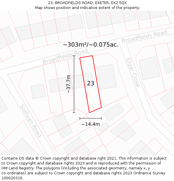 23, BROADFIELDS ROAD, EXETER, EX2 5QX: Plot and title map