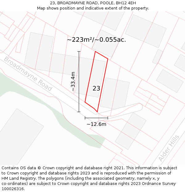 23, BROADMAYNE ROAD, POOLE, BH12 4EH: Plot and title map