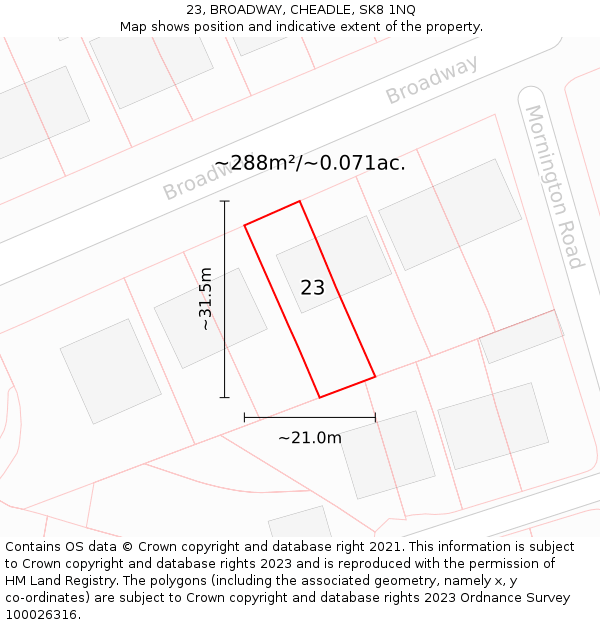 23, BROADWAY, CHEADLE, SK8 1NQ: Plot and title map