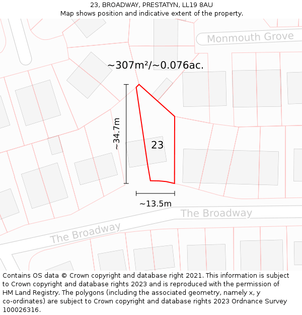 23, BROADWAY, PRESTATYN, LL19 8AU: Plot and title map