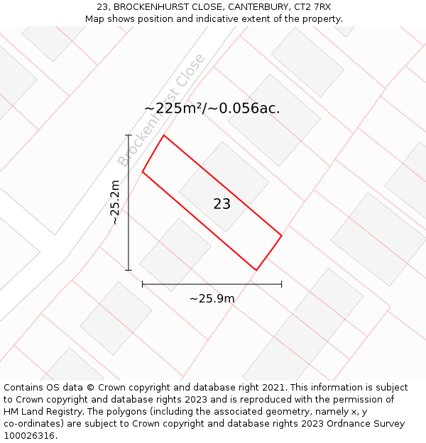 23, BROCKENHURST CLOSE, CANTERBURY, CT2 7RX: Plot and title map