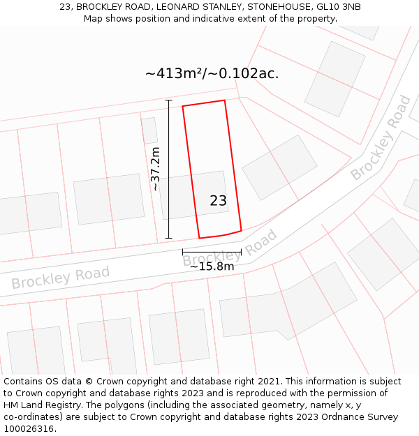 23, BROCKLEY ROAD, LEONARD STANLEY, STONEHOUSE, GL10 3NB: Plot and title map