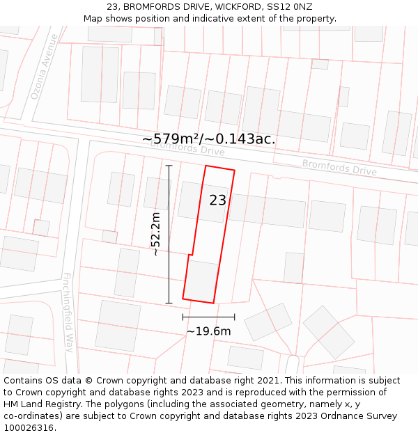 23, BROMFORDS DRIVE, WICKFORD, SS12 0NZ: Plot and title map