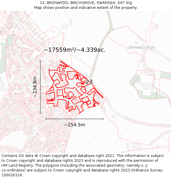 23, BRONWYDD, BIRCHGROVE, SWANSEA, SA7 9QJ: Plot and title map