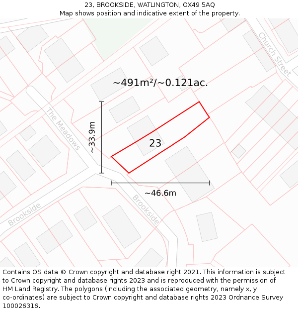 23, BROOKSIDE, WATLINGTON, OX49 5AQ: Plot and title map