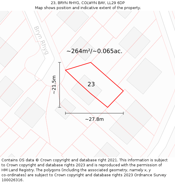 23, BRYN RHYG, COLWYN BAY, LL29 6DP: Plot and title map