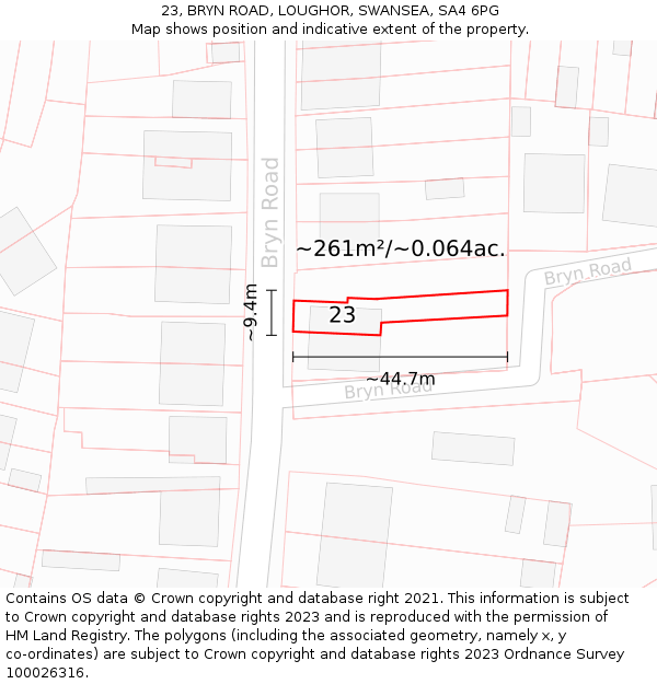 23, BRYN ROAD, LOUGHOR, SWANSEA, SA4 6PG: Plot and title map